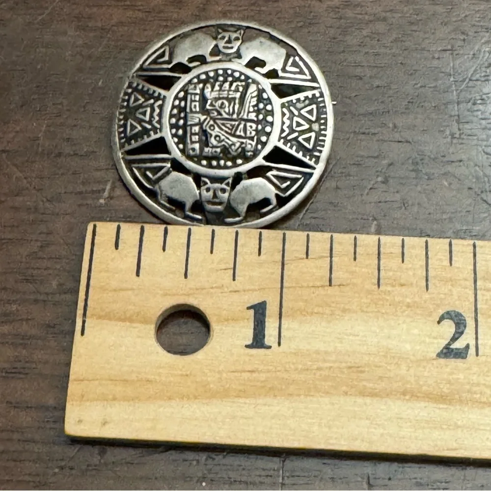 Vintage South American Brooch Pin Sterling Silver 925 Cat Motif
